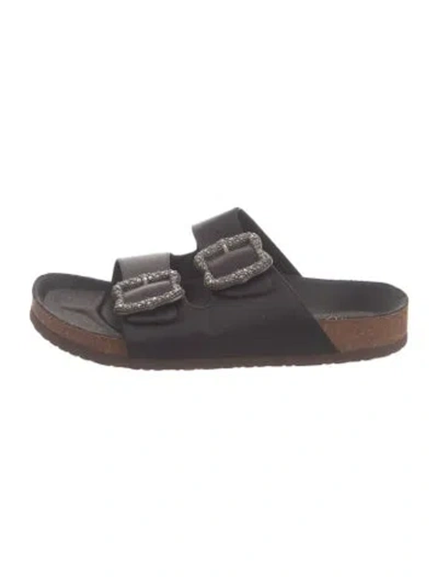 Pre-owned Marc Jacobs Leather Crystal Embellishments Slides In Black