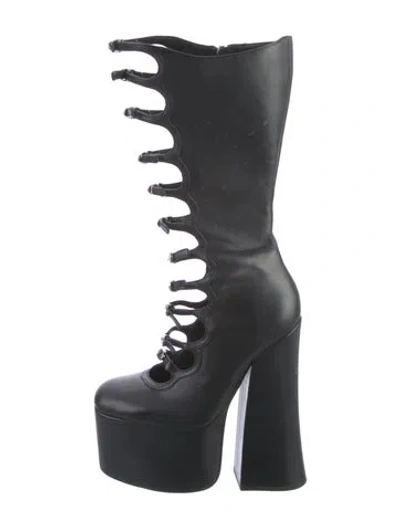 Pre-owned Marc Jacobs Leather Cutout Accent Boots In Black