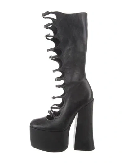 Pre-owned Marc Jacobs Leather Cutout Accent Boots In Black