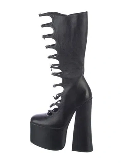 Pre-owned Marc Jacobs Leather Cutout Accent Boots In Black