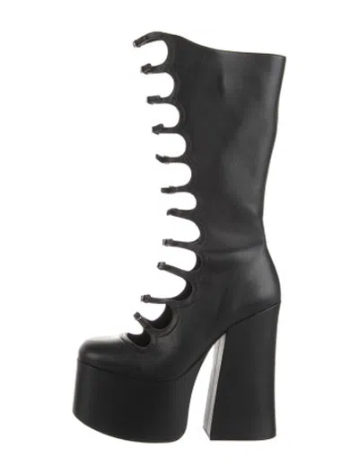 Pre-owned Marc Jacobs Leather Cutout Accent Boots In Black