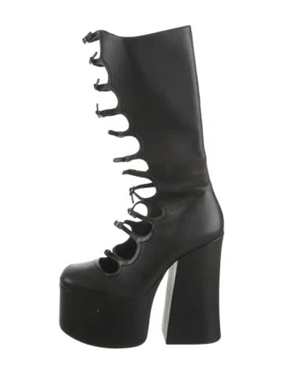 Pre-owned Marc Jacobs Leather Cutout Accent Lace-up Boots In Black