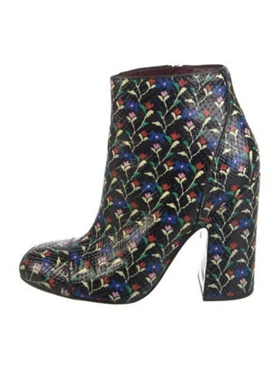 Pre-owned Marc Jacobs Leather Floral Print Boots In Black