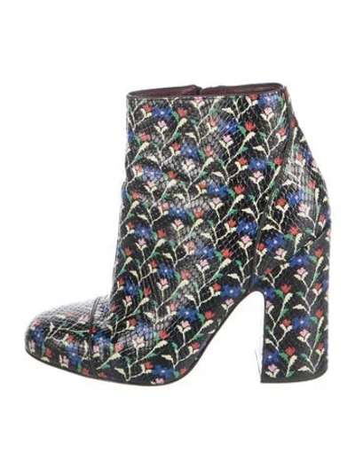 Pre-owned Marc Jacobs Leather Floral Print Boots In Black