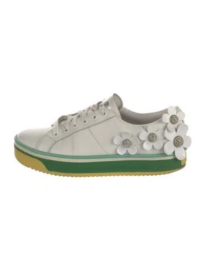 Pre-owned Marc Jacobs Leather Floral Print Chunky Sneakers In Green/neutrals