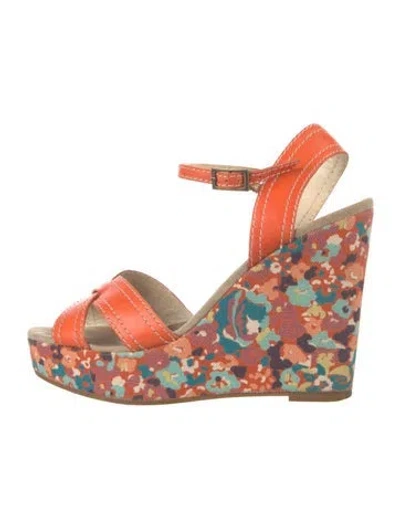 Pre-owned Marc Jacobs Leather Floral Print Sandals In Orange