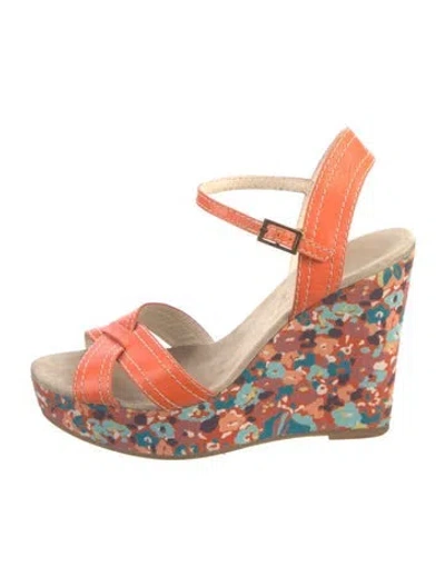 Pre-owned Marc Jacobs Leather Floral Print Sandals In Orange