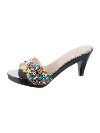 Pre-owned Marc Jacobs Leather Floral Print Slides In Blue