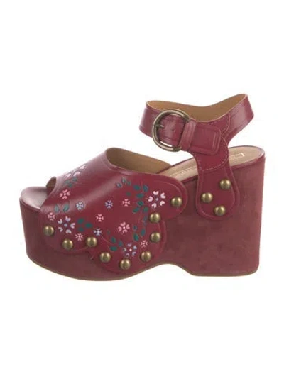 Pre-owned Marc Jacobs Leather Floral Print Slingback Sandals In Burgundy