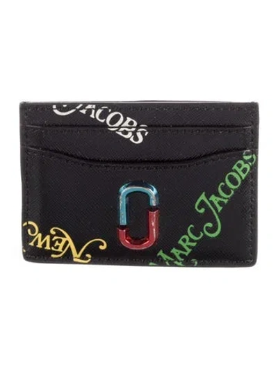 Pre-owned Marc Jacobs Leather Graphic Print Card Holder In Black