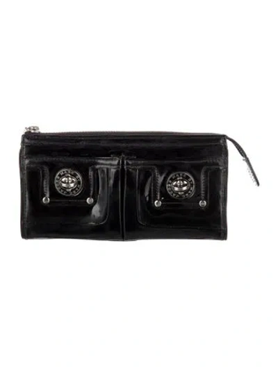Pre-owned Marc Jacobs Leather Graphic Print Continental Wallet In Black