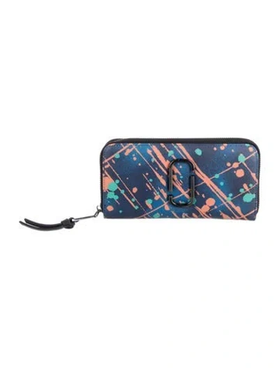 Pre-owned Marc Jacobs Leather Graphic Print Continental Wallet In Blue