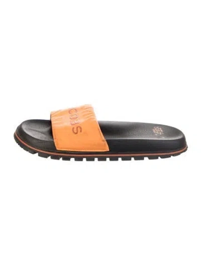 Pre-owned Marc Jacobs Leather Graphic Print Slides In Orange