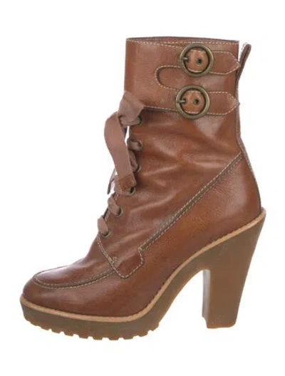 Pre-owned Marc Jacobs Leather Lace-up Boots In Brown