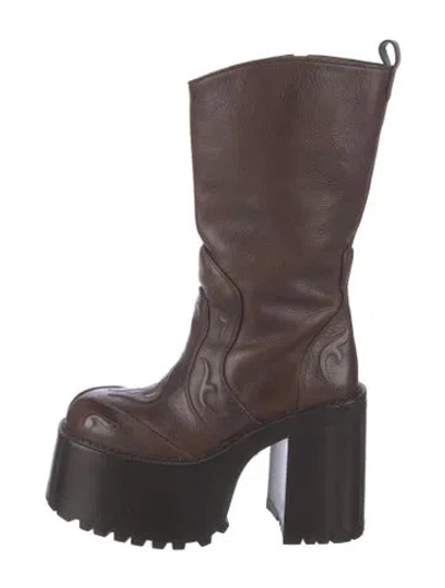 Pre-owned Marc Jacobs Leather Moto Boots In Brown