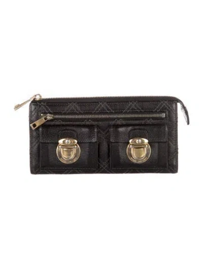 Pre-owned Marc Jacobs Leather Patterned Continental Wallet In Black