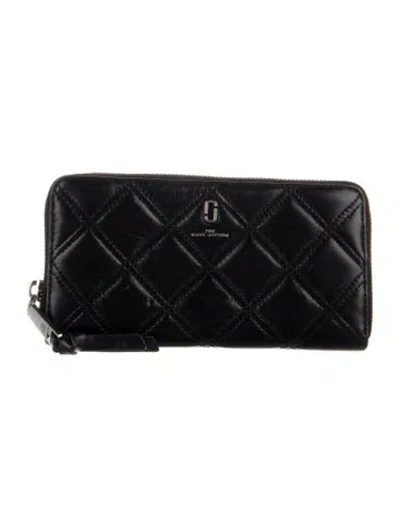 Pre-owned Marc Jacobs Leather Plaid Print Continental Wallet In Black