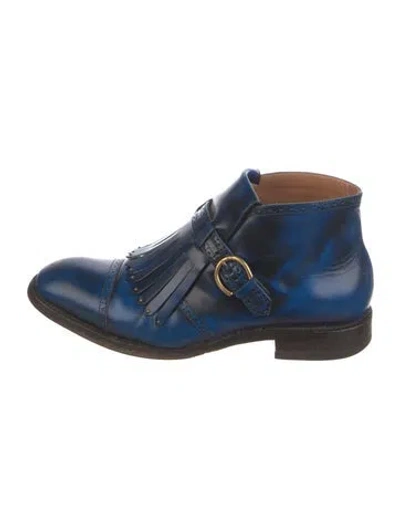Pre-owned Marc Jacobs Leather Printed Lace-up Boots In Blue