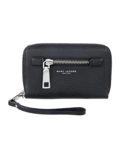 Pre-owned Marc Jacobs Leather Printed Wristlet In Black