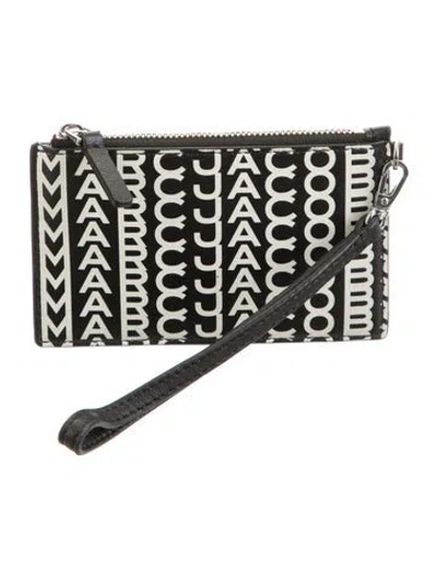 Pre-owned Marc Jacobs Leather Printed Wristlet W/ Tags In Black