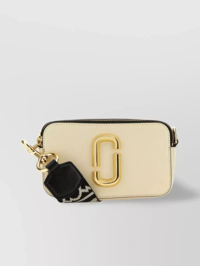 Marc Jacobs Leather Snapshot Bag With Dual Zip Compartments In Cream