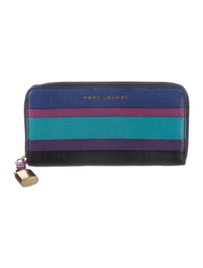 Pre-owned Marc Jacobs Leather Striped Continental Wallet In Blue