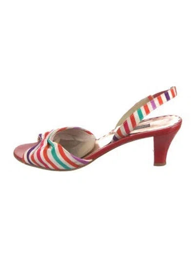 Pre-owned Marc Jacobs Leather Striped Slingback Sandals In Red