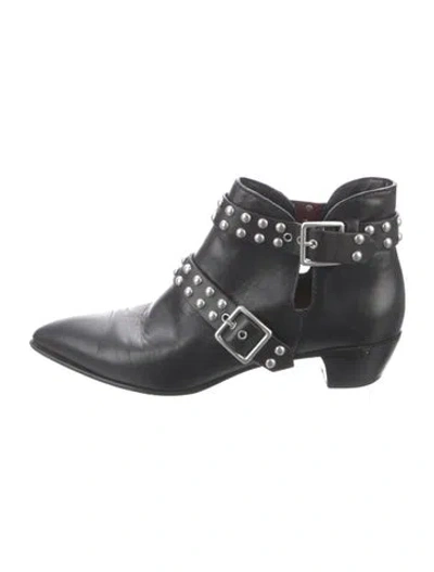 Pre-owned Marc Jacobs Leather Studded Accents Moto Boots In Black