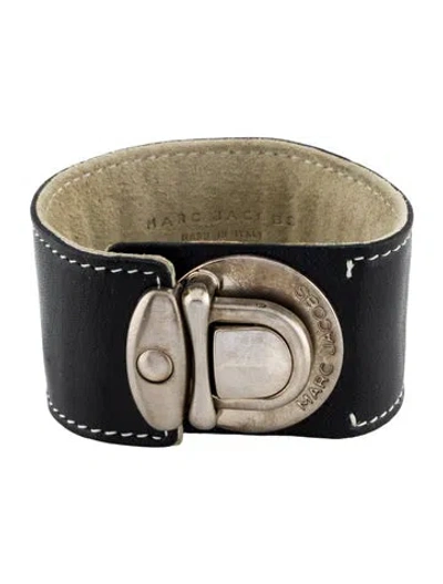 Pre-owned Marc Jacobs Leather Wrap Bracelet, 6.25" In Black