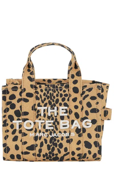 Marc Jacobs Leopard Print Canvas Tote With Embossed Logo In Brown