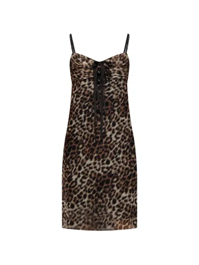 Marc Jacobs Leopard-print Bow-detail Mini Dress In Brown