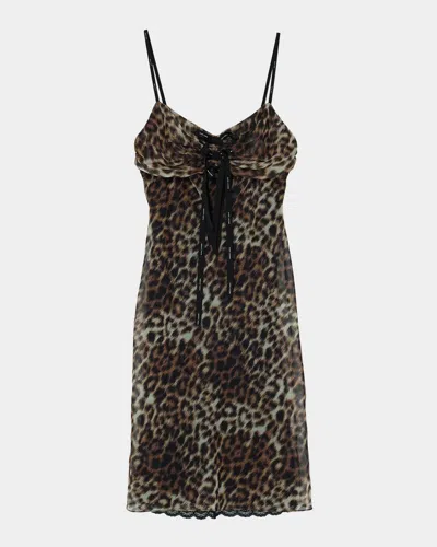 Marc Jacobs Leopard-print Logo Bow Mini Slip Dress In Brown Mult