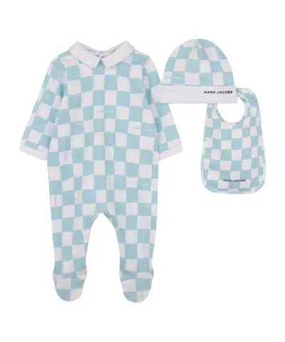 Marc Jacobs Light Blue Baby Boy Romper Set With Logo