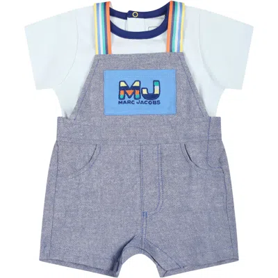 Marc Jacobs Light Blue Suit For Baby Boy With Logo In Denim
