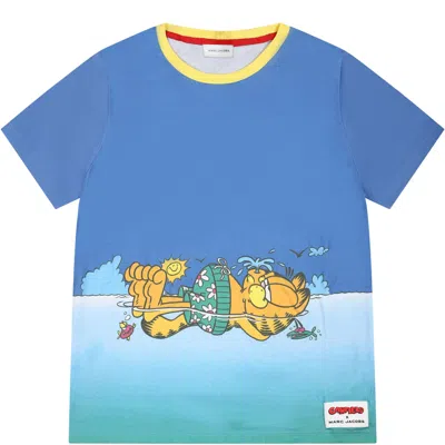 Marc Jacobs Kids' Light Blue T-shirt For Boy With Grafield Print In Multicolor