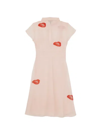 Marc Jacobs Lips-neck Tie Midi Dress In Neutrals