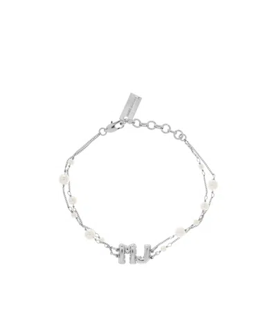 Marc Jacobs Logo Charm Embellished Bracelet In Metallic