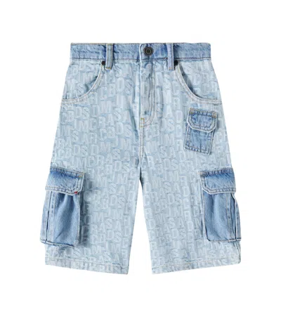 Marc Jacobs Kids' Logo Denim Cargo Shorts In Denim Blue