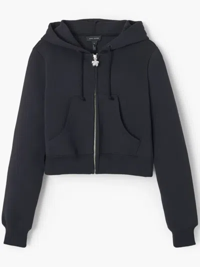 Marc Jacobs Cropped Cotton Hoodie Drawstring Hood In Black