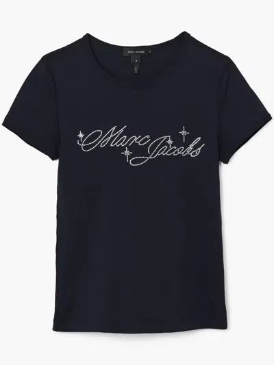 Marc Jacobs Black T-shirt With Logo And Micro Crystals In Metal