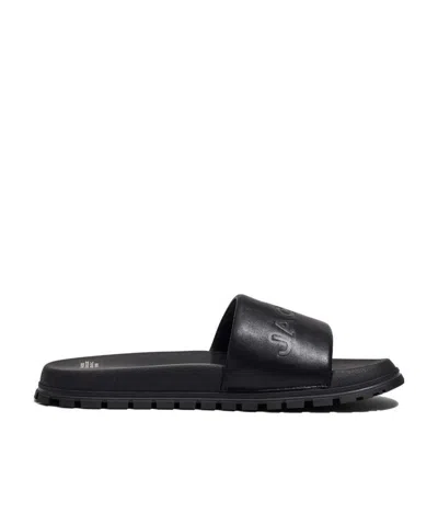 Marc Jacobs Logo-embossed Leather Slides In Black