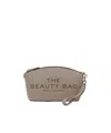 Marc Jacobs The Beauty Bag Grey Clutch Bag With Logo Print On The Front In Leather Woman In Nude