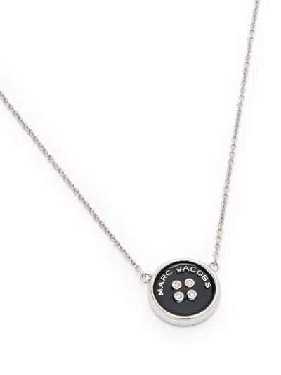 Marc Jacobs Logo-plaque Pendant Necklace In Silver/black