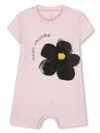 Marc Jacobs Pink Romper For Baby Girl With Flower In Pink