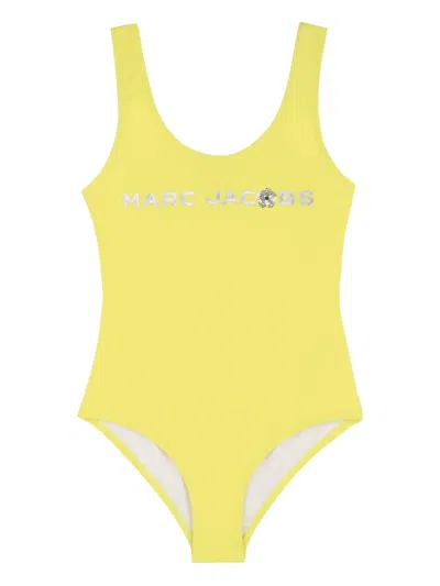 Marc Jacobs Kids' Logo-print Cut-out Swimsuit In Yellow