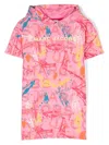 Marc Jacobs Logo-print Paint-splatter Hooded Dress In Pink