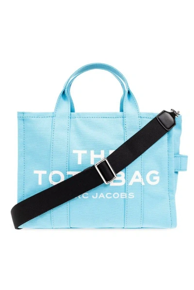 Marc Jacobs Logo Printed Zipped Medium Tote Bag In Azzurro