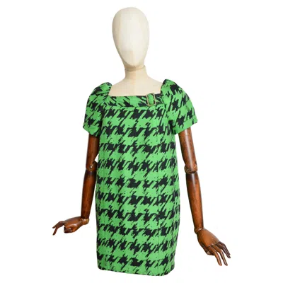 Pre-owned Marc Jacobs Loud  Circa 2010 Green Hounds Tooth Tweed Buckle Mini Dress