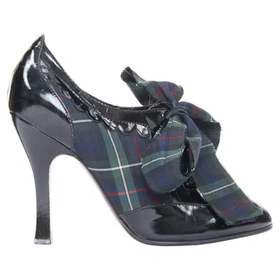 Pre-owned Marc Jacobs Louis Vuitton 2004 Runway Green Tartan Black Patent Lace Up Heels Pumps Eu38.5