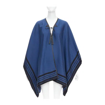 Pre-owned Marc Jacobs Louis Vuitton Blue Cashmere Blend Black Leather Tassel Lv Logo Poncho
